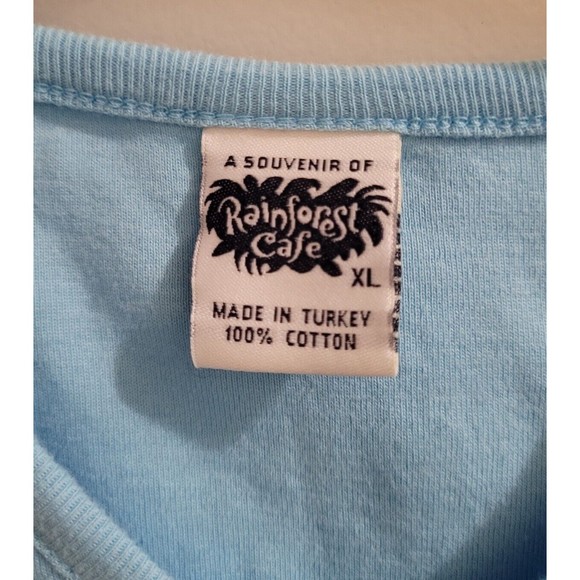 Vintage Rainforest Cafe Souvineer Blue Floral Embroidered Juniors XL T-Shirt - Picture 4 of 5